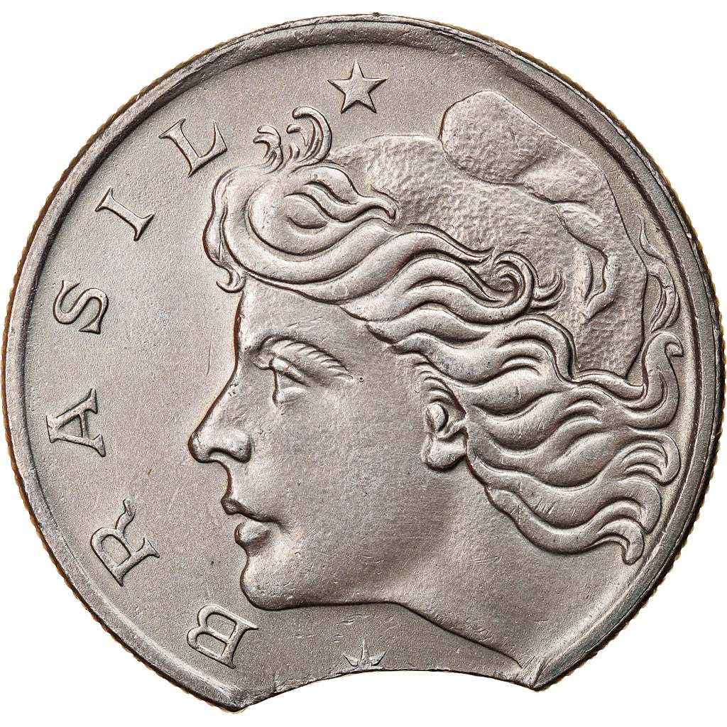 Moneda, Brasil, 50 Centavos, 1975, error clipped planchet, MBC+, Acero