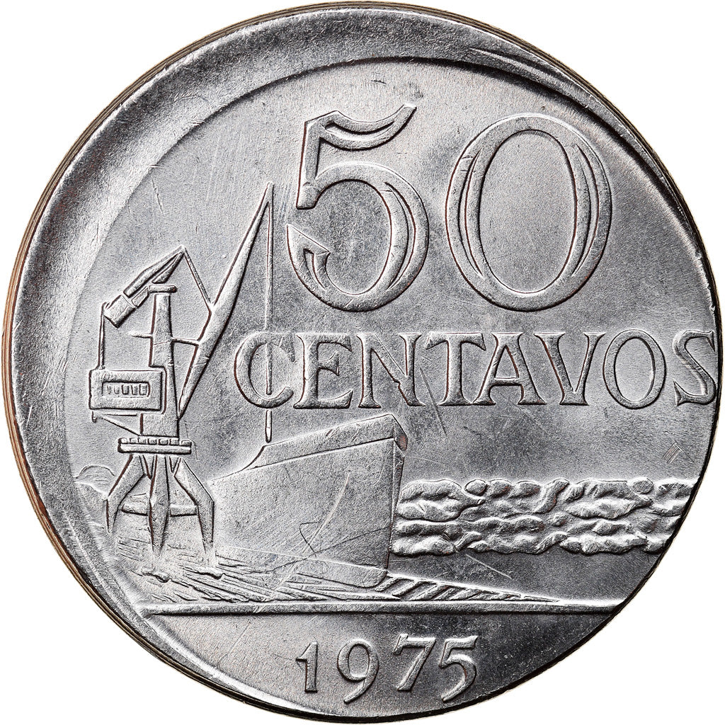Moneta, Brasile, 50 Centavos, 1975, error off center strike, SPL-, Acciaio