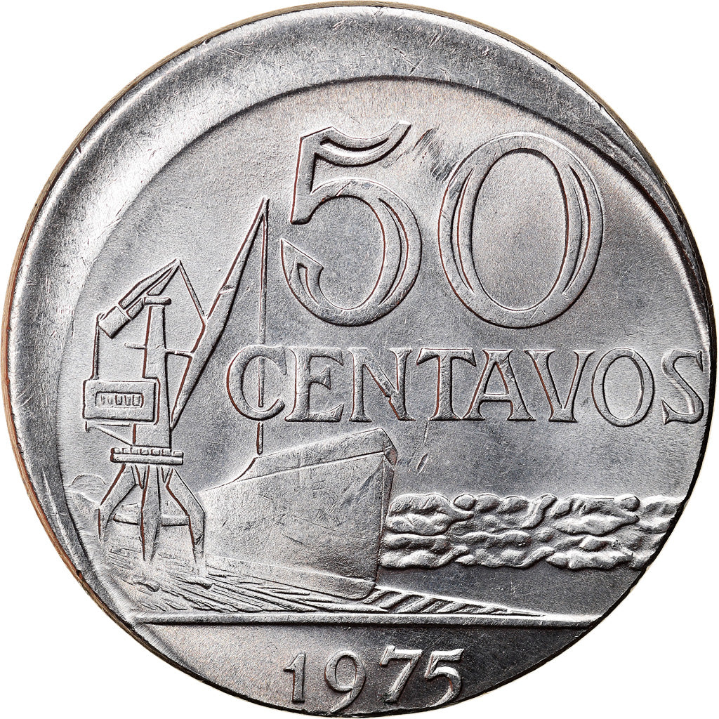 Moneta, Brasile, 50 Centavos, 1975, error off center strike, SPL-, Acciaio