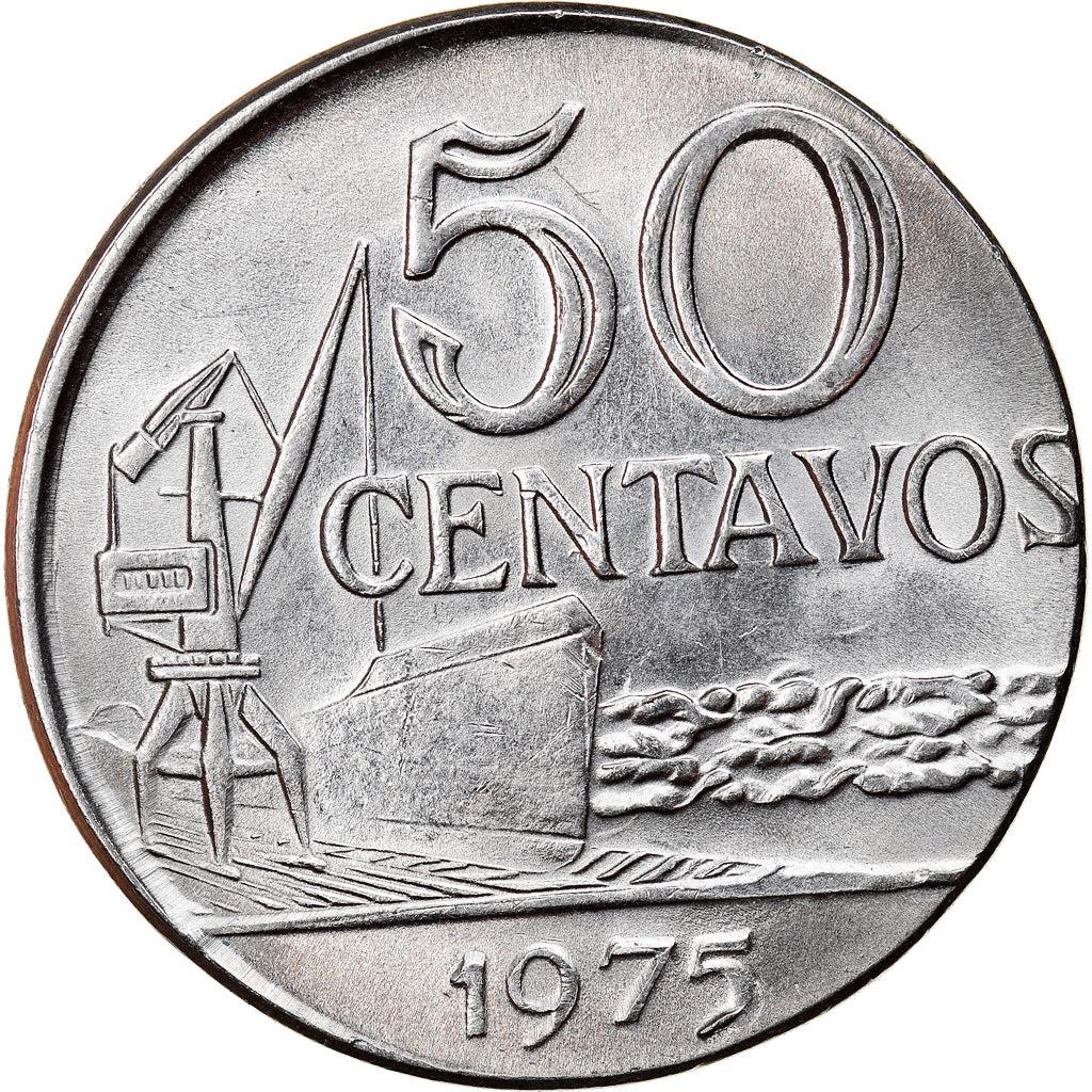 Moneda, Brasil, 50 Centavos, 1975, planchet error, EBC, Acero inoxidable