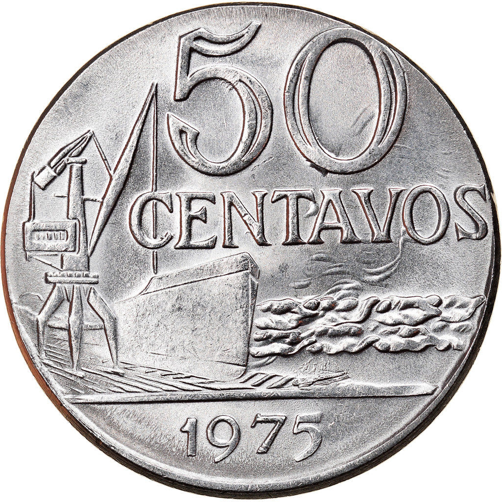 Moneda, Brasil, 50 Centavos, 1975, planchet error, EBC, Acero inoxidable