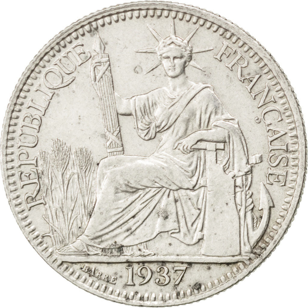 FRENCH INDO-CHINA, 10 Cents, 1937, Paris, KM #16.2, AU(50-53), Silver, Lecompte.
