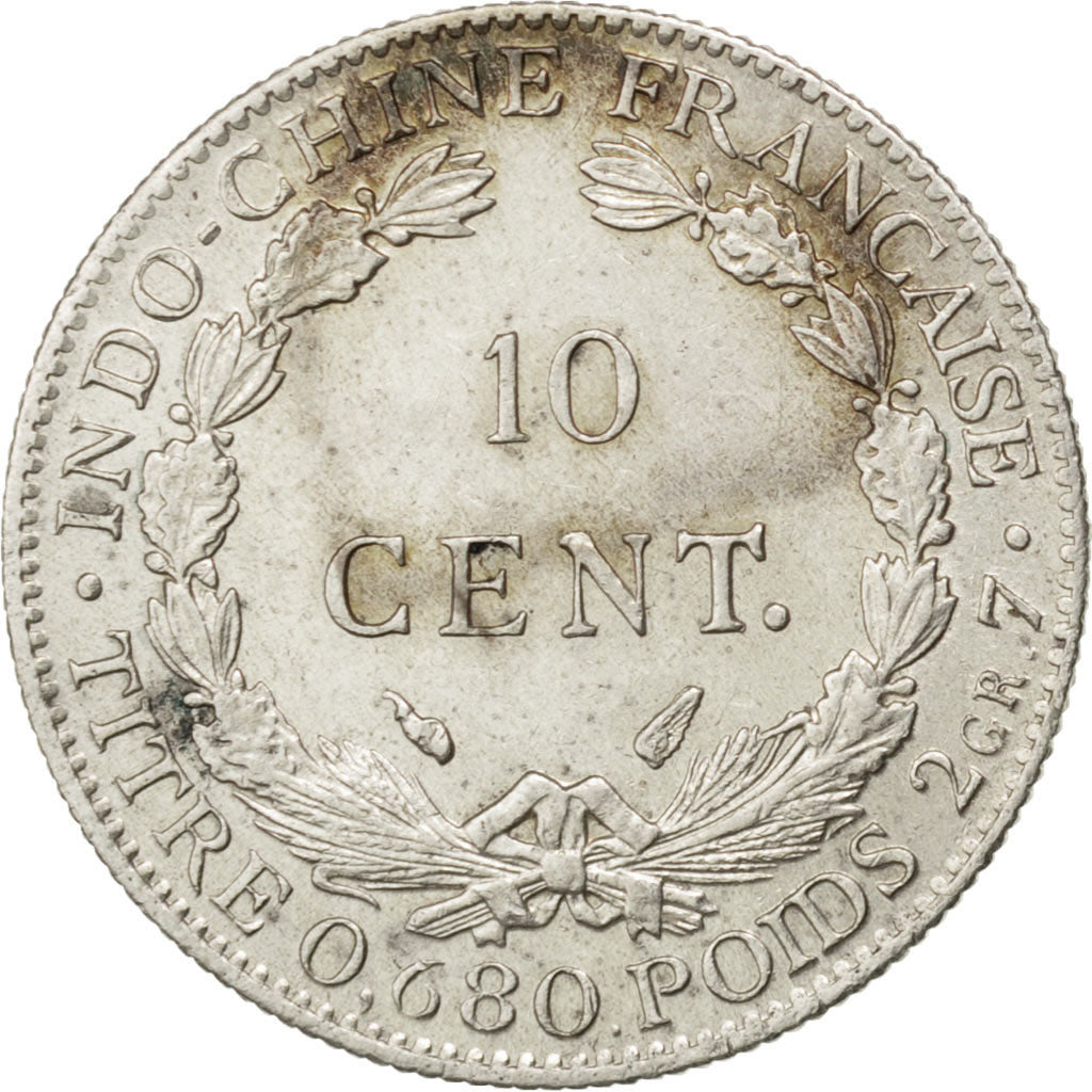 FRENCH INDO-CHINA, 10 Cents, 1937, Paris, KM #16.2, AU(50-53), Silver, Lecompte.