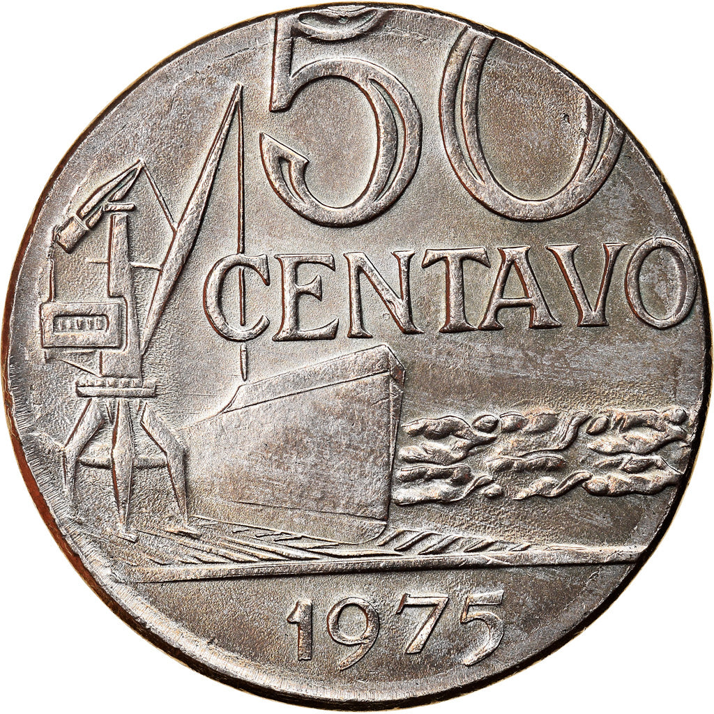 Moneda, Brasil, 50 Centavos, 1975, planchet error, EBC, Acero inoxidable