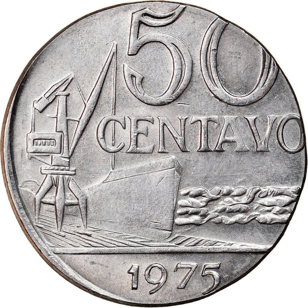 Moneda, Brasil, 50 Centavos, 1975, planchet error, EBC, Acero inoxidable