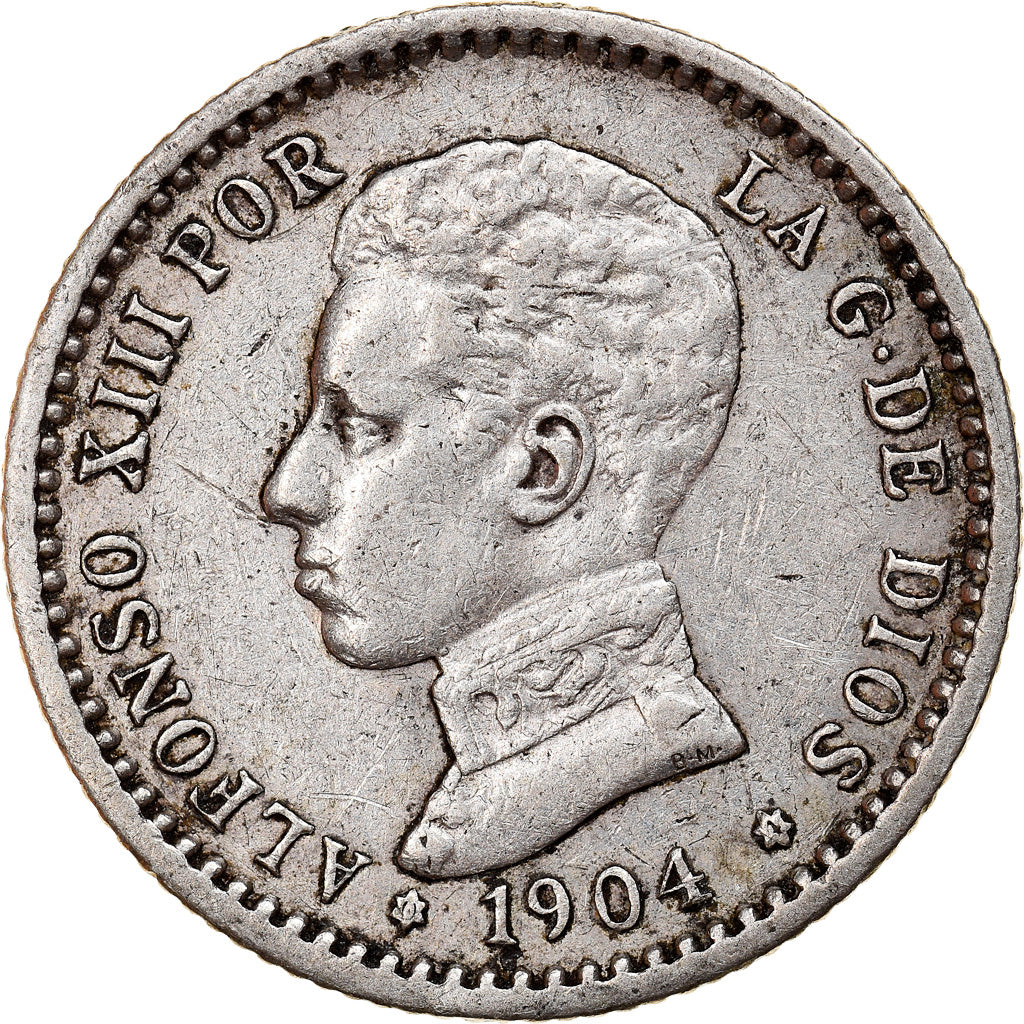 Moneta, Spagna, Alfonso XIII, 50 Centimos, 1904, BB, Argento, KM:723