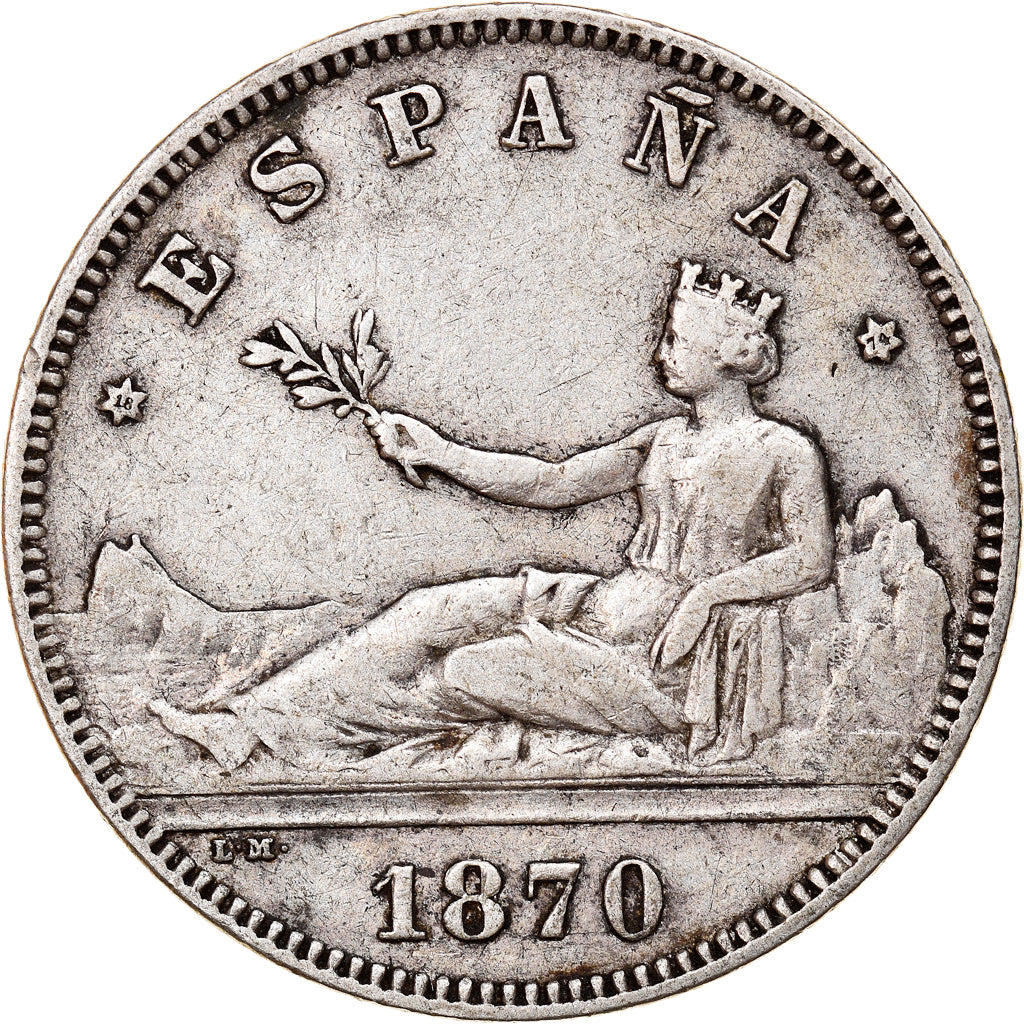 Moneda, España, Provisional Government, 2 Pesetas, 1870, Madrid, MBC, Plata