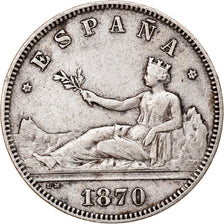 Moneda, España, Provisional Government, 2 Pesetas, 1870, Madrid, MBC, Plata