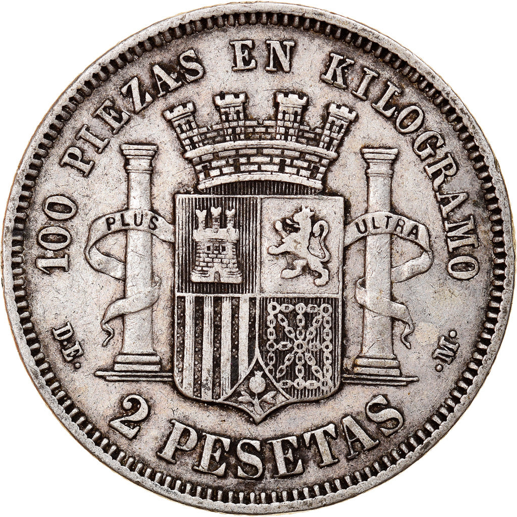 Moneda, España, Provisional Government, 2 Pesetas, 1870, Madrid, MBC, Plata