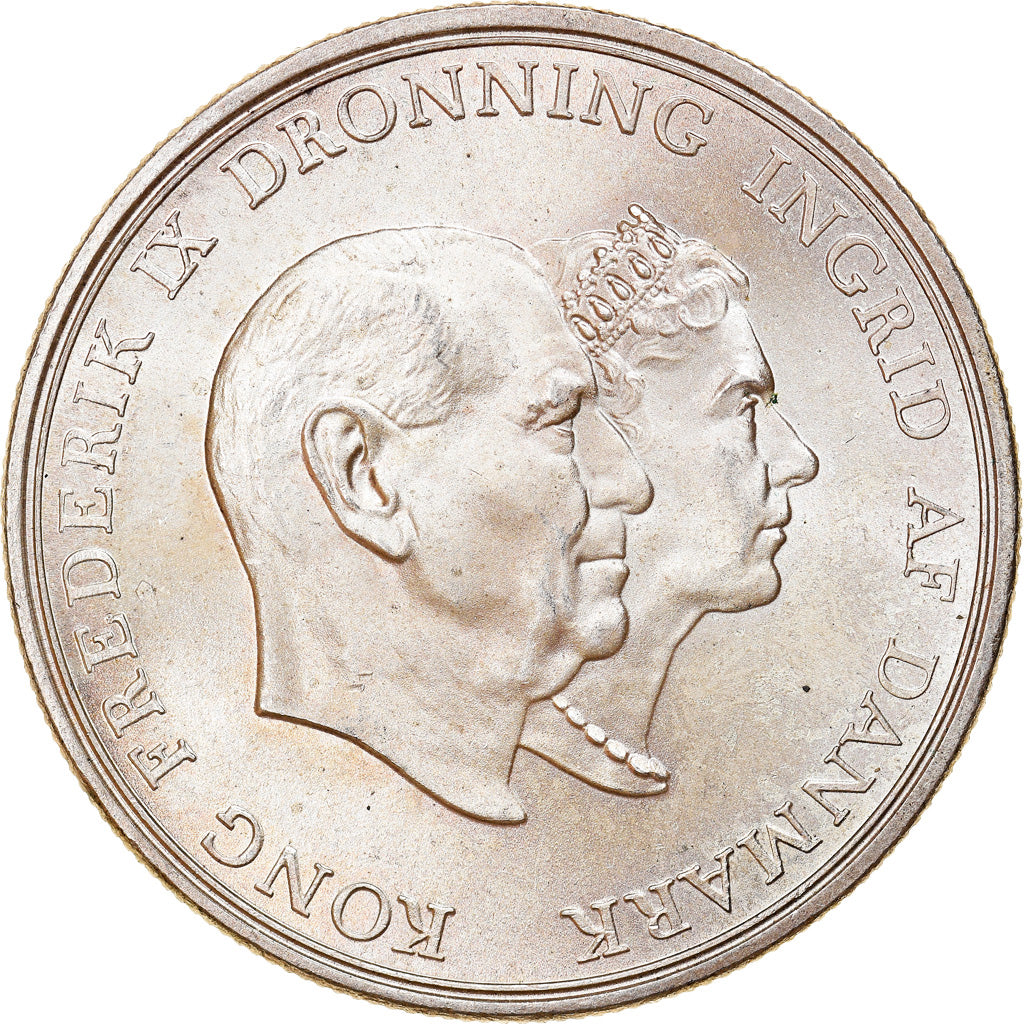 Moeda, Dinamarca, Frederik IX, 5 Kroner, 1960, Copenhagen, MS(63), Prata, KM:852
