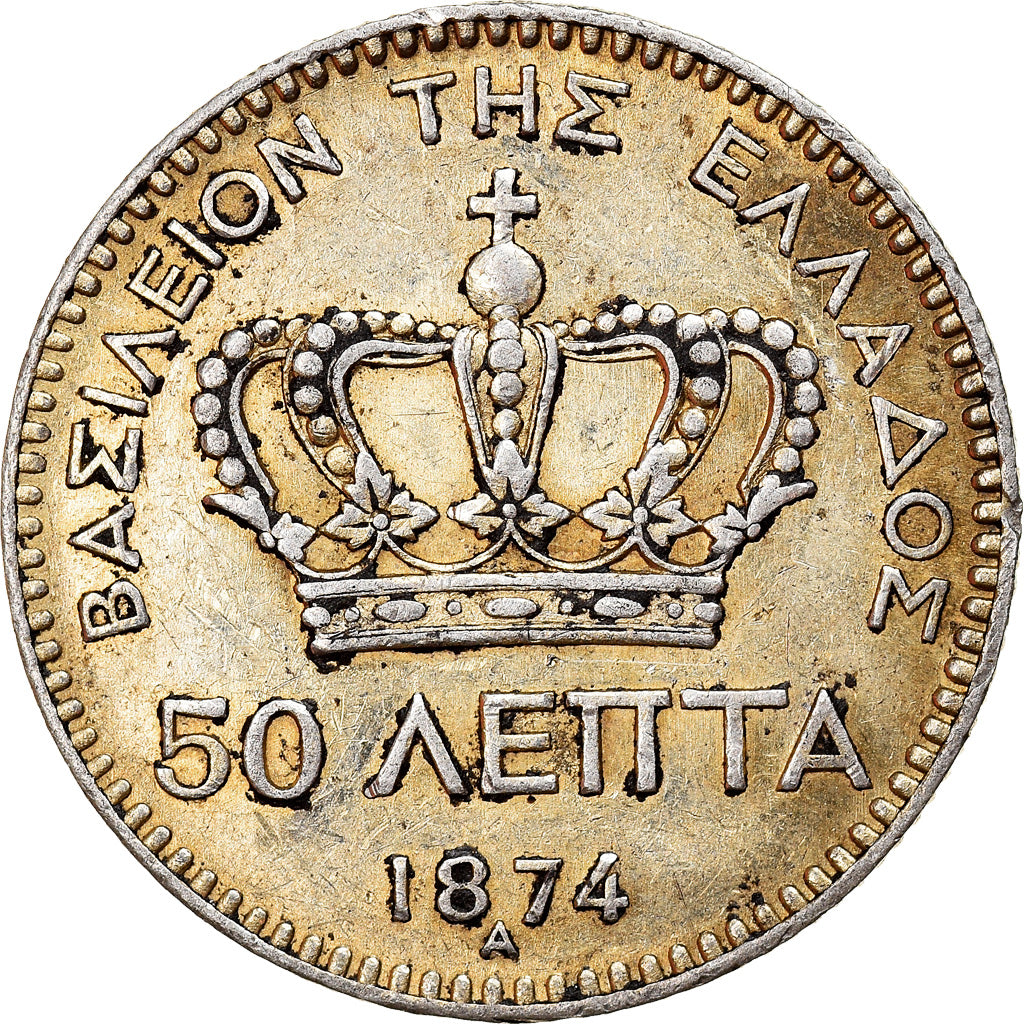 Moneta, Grecia, George I, 50 Lepta, 1874, Athens, BB+, Argento, KM:37