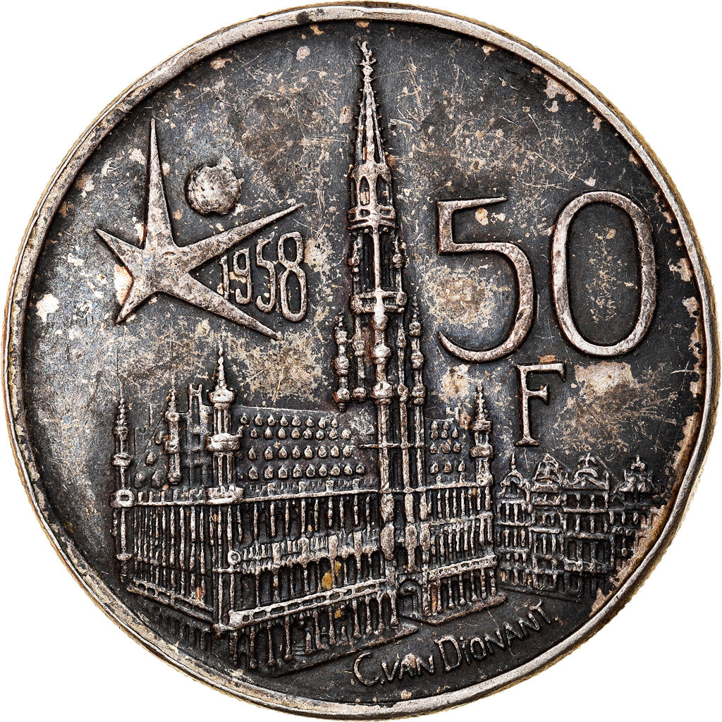 Coin, Belgium, Baudouin I, 50 Francs, 50 Frank, 1958, EF(40-45), Silver