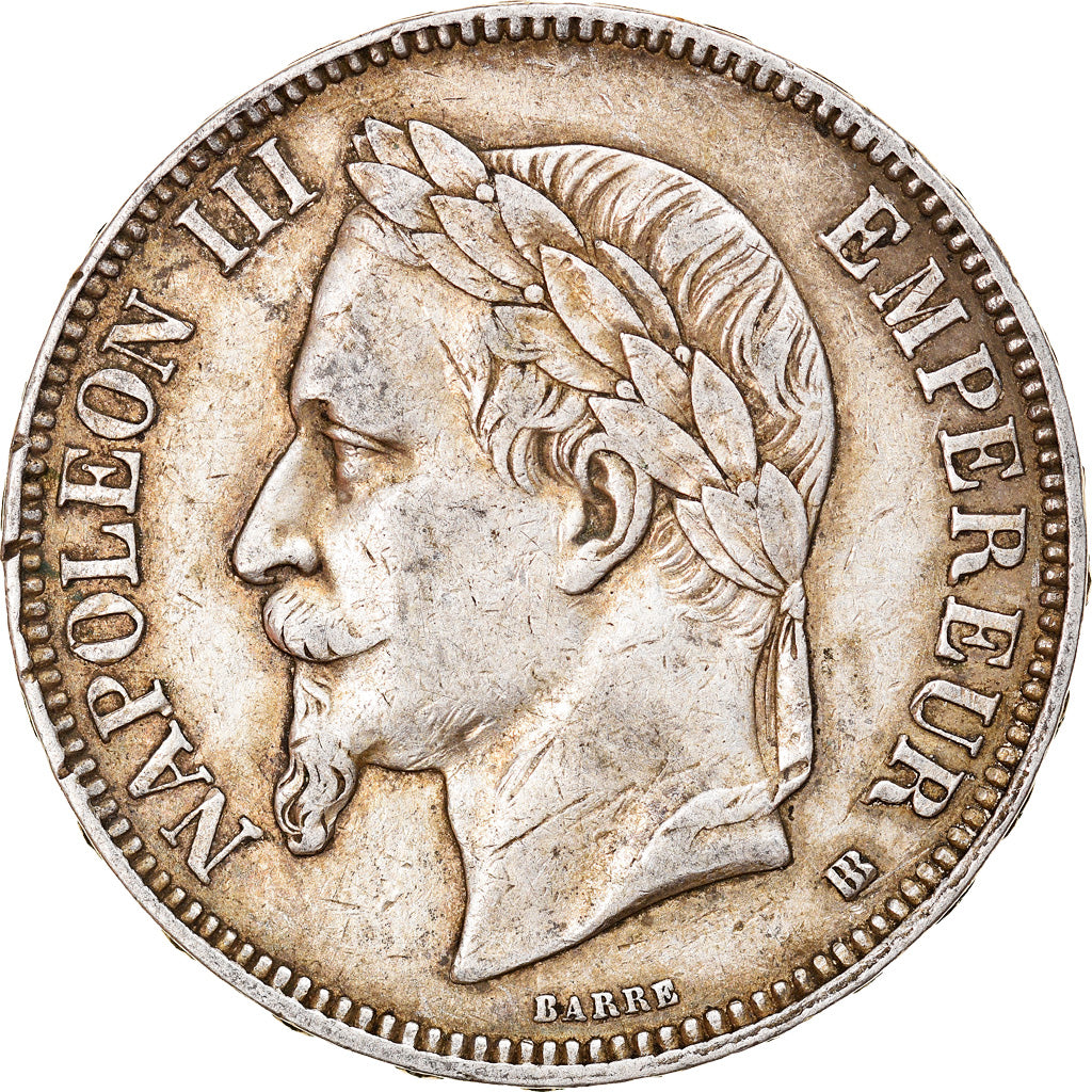 Munten, Frankrijk, Napoléon III, 5 Francs, 1867, Strasbourg, FR+, Zilver