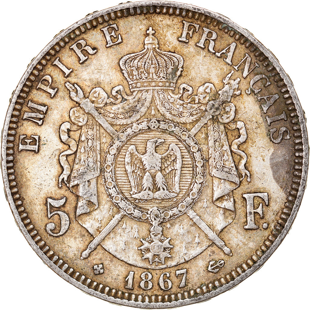 Munten, Frankrijk, Napoléon III, 5 Francs, 1867, Strasbourg, FR+, Zilver
