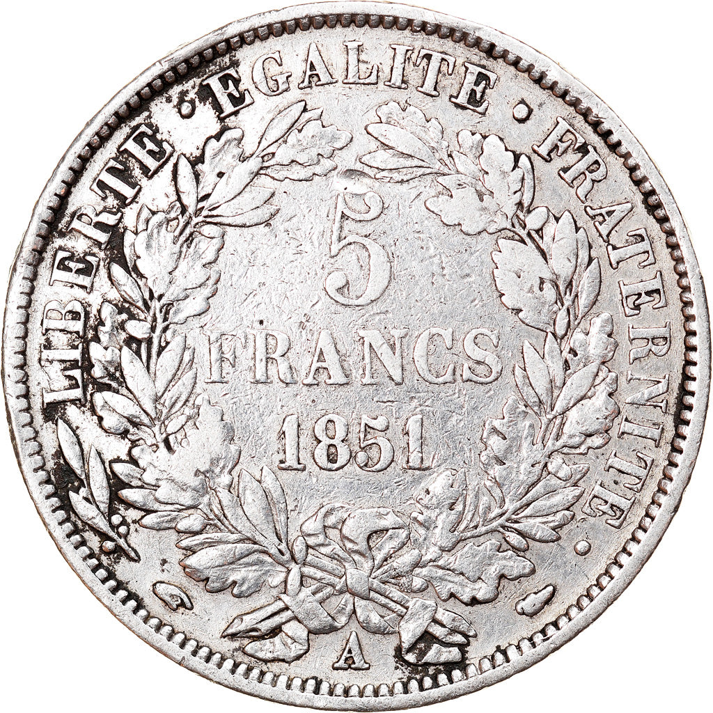 Moneta, Francia, Cérès, 5 Francs, 1851, Paris, MB+, Argento, KM:761.1