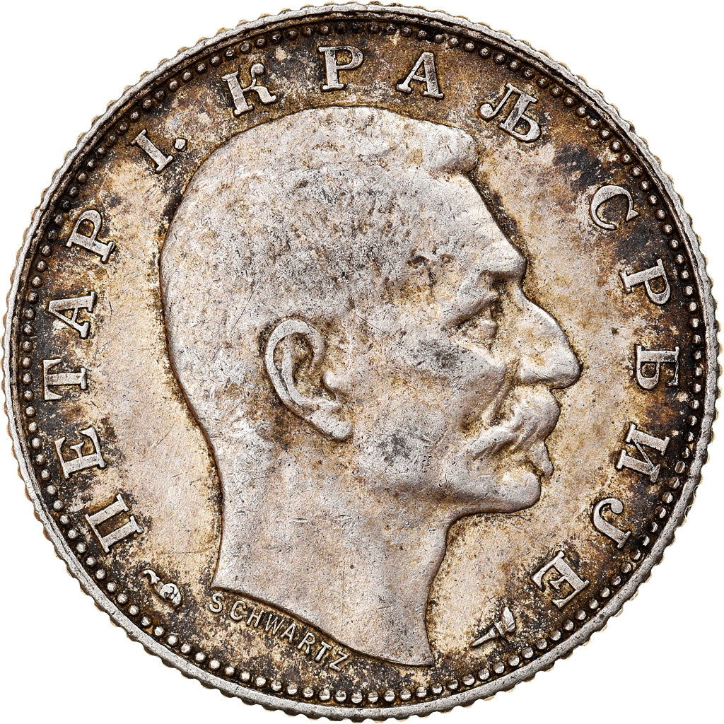 Munten, Servië, Peter I, Dinar, 1915, Paris, ZF, Zilver, KM:25.3