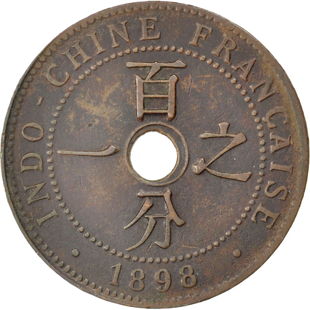 FRENCH INDO-CHINA, Cent, 1898, Paris, KM #8, VF(30-35), Bronze, 27.5, Lecompte..