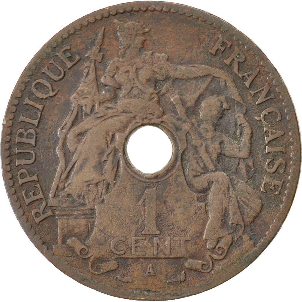 FRENCH INDO-CHINA, Cent, 1898, Paris, KM #8, VF(30-35), Bronze, 27.5, Lecompte..