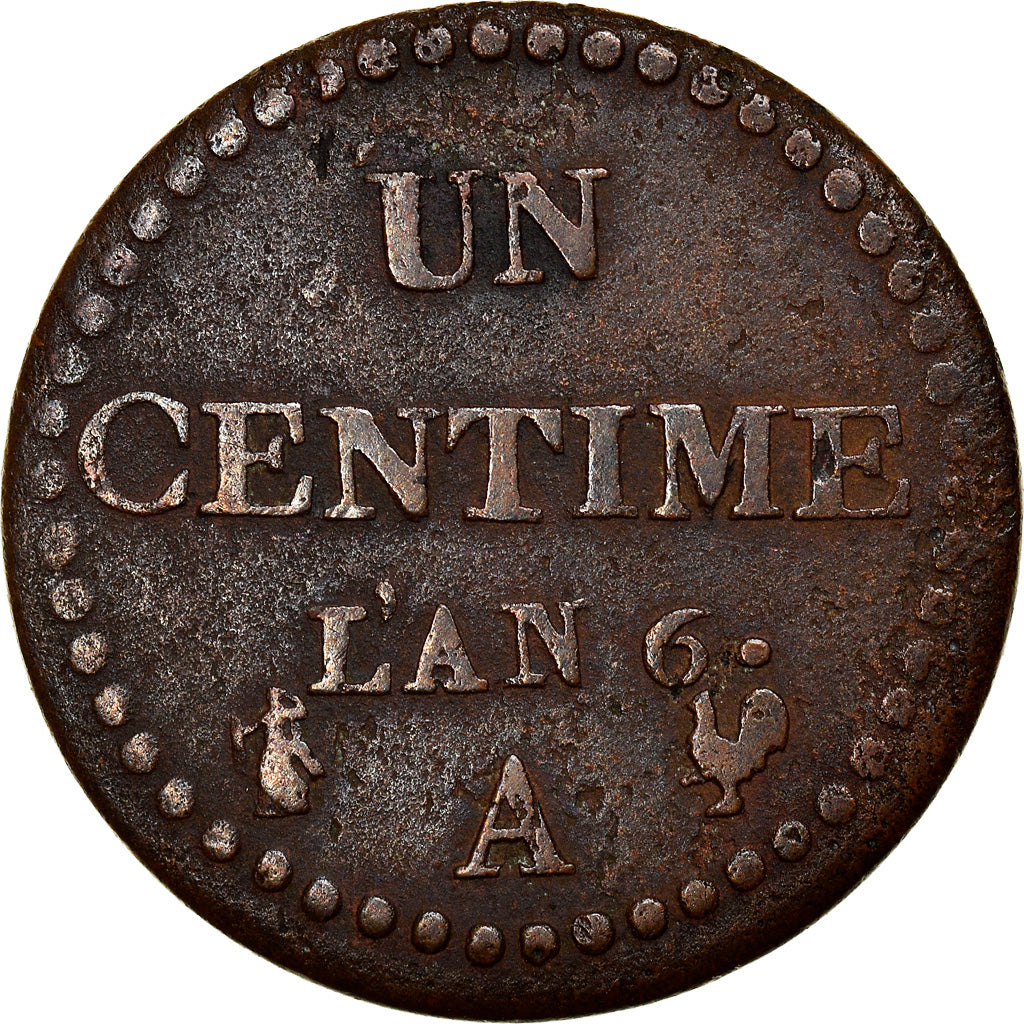 Moneda, Francia, Dupré, Centime, AN 6, Paris, BC+, Bronce, KM:646, Gadoury:76