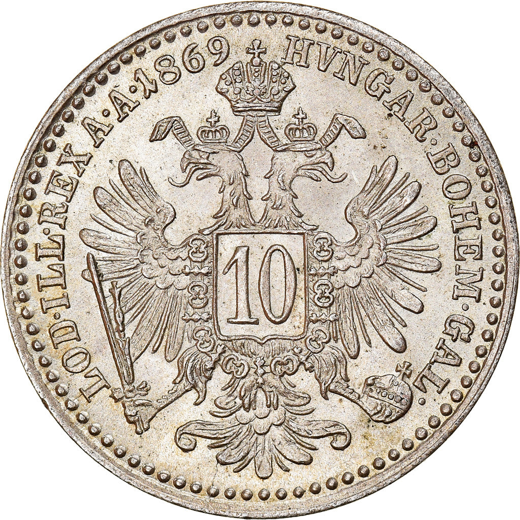 Moneta, Austria, Franz Joseph I, 10 Kreuzer, 1869, SPL, Argento, KM:2206