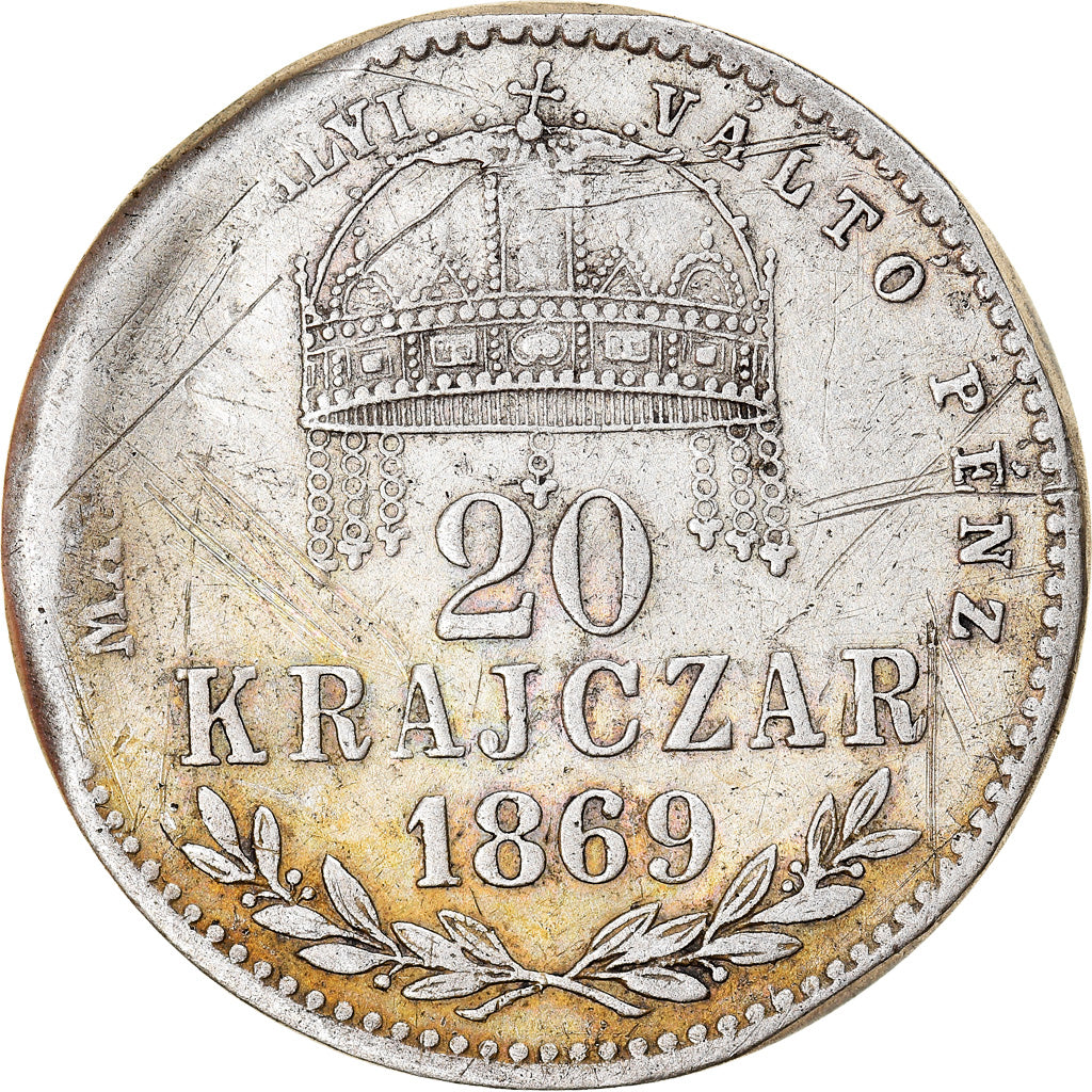 Moneta, Ungheria, Franz Joseph I, 20 Krajczar, 1869, Kremnitz, MB, Argento