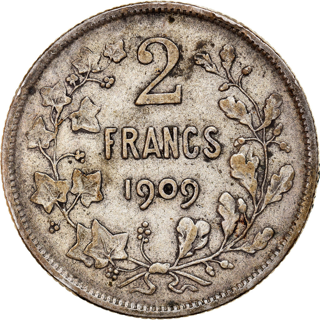 Moneta, Belgio, 2 Francs, 2 Frank, 1909, MB+, Argento, KM:58.1