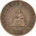 FRENCH INDO-CHINA, Cent, 1886, Paris, KM #1, EF(40-45), Bronze, 31, Lecompte...