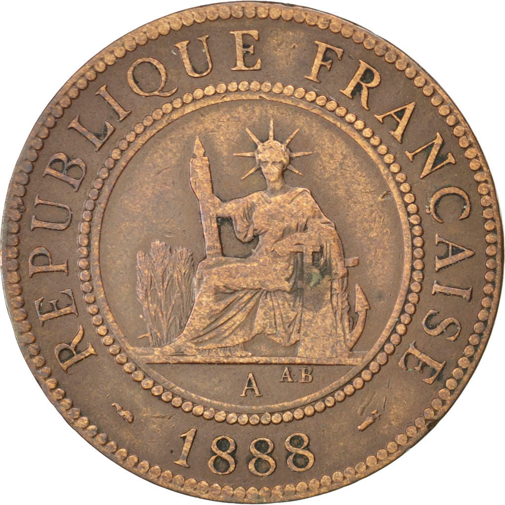 FRENCH INDO-CHINA, Cent, 1888, Paris, KM #1, VF(30-35), Bronze, 31, Lecompte...