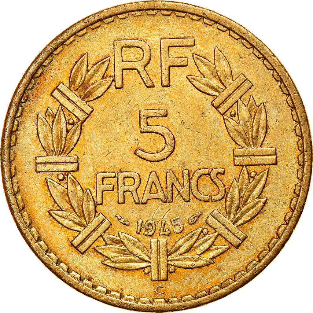 Moeda, França, Lavrillier, 5 Francs, 1945, Castelsarrasin, EF(40-45)