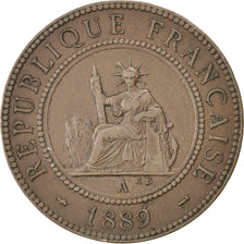FRENCH INDO-CHINA, Cent, 1889, Paris, KM #1, EF(40-45), Bronze, 31, Lecompte...