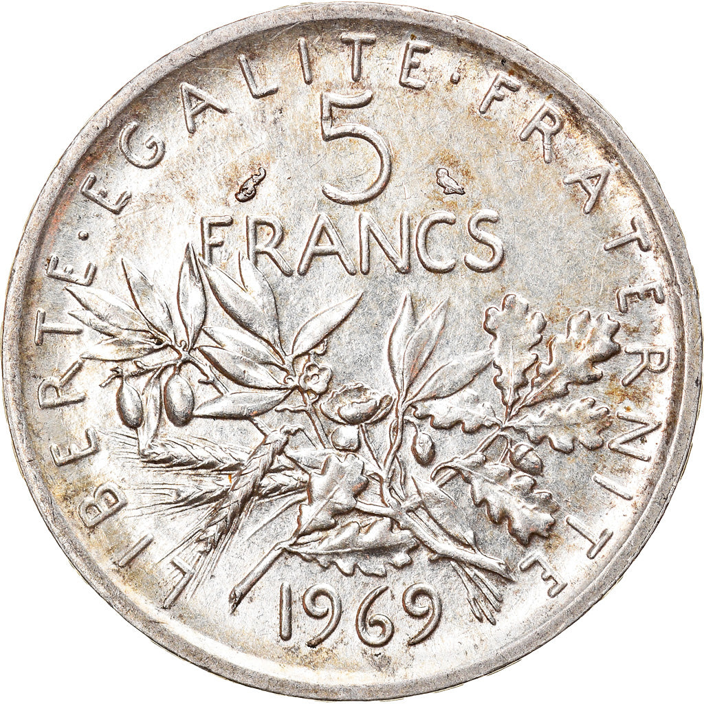 Münze, Frankreich, Semeuse, 5 Francs, 1969, VZ, Silber, KM:926, Gadoury:770