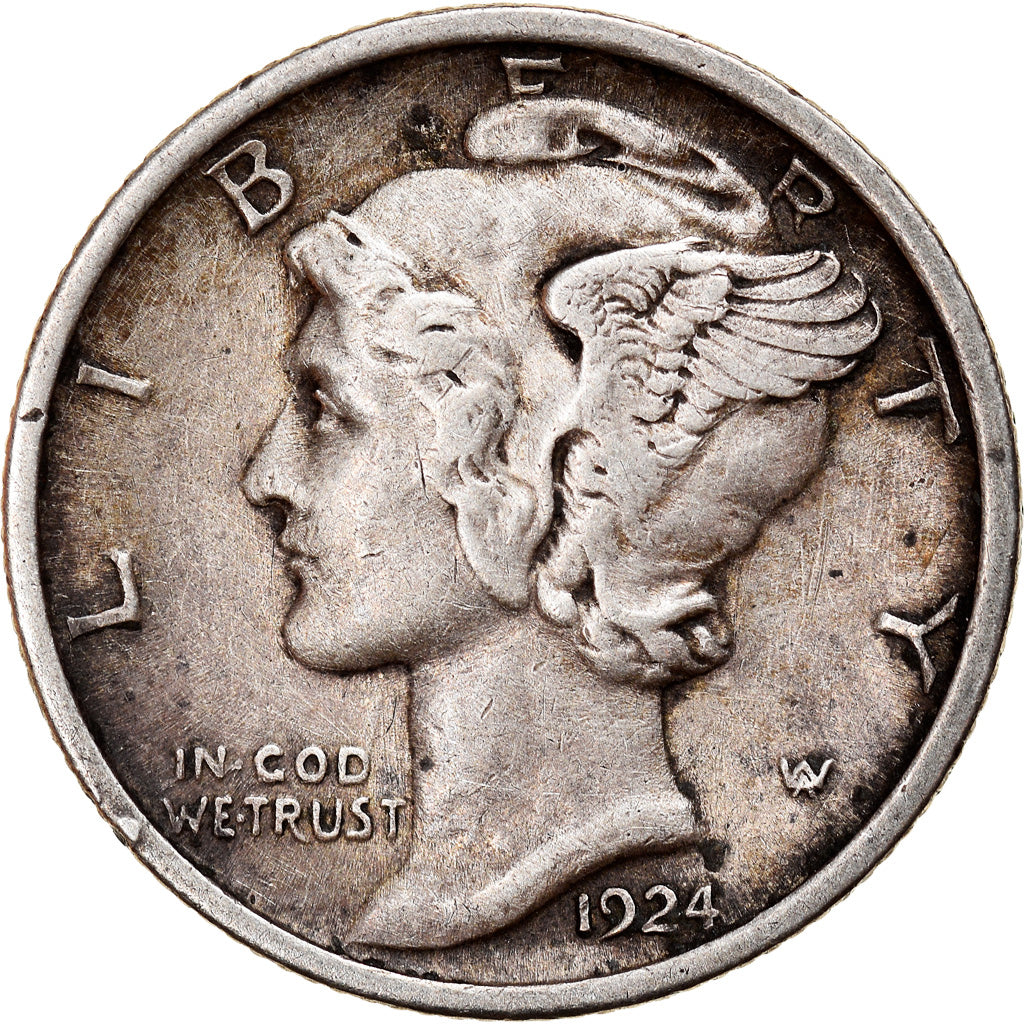 Moeda, Estados Unidos da América, Mercury Dime, Dime, 1924, U.S. Mint