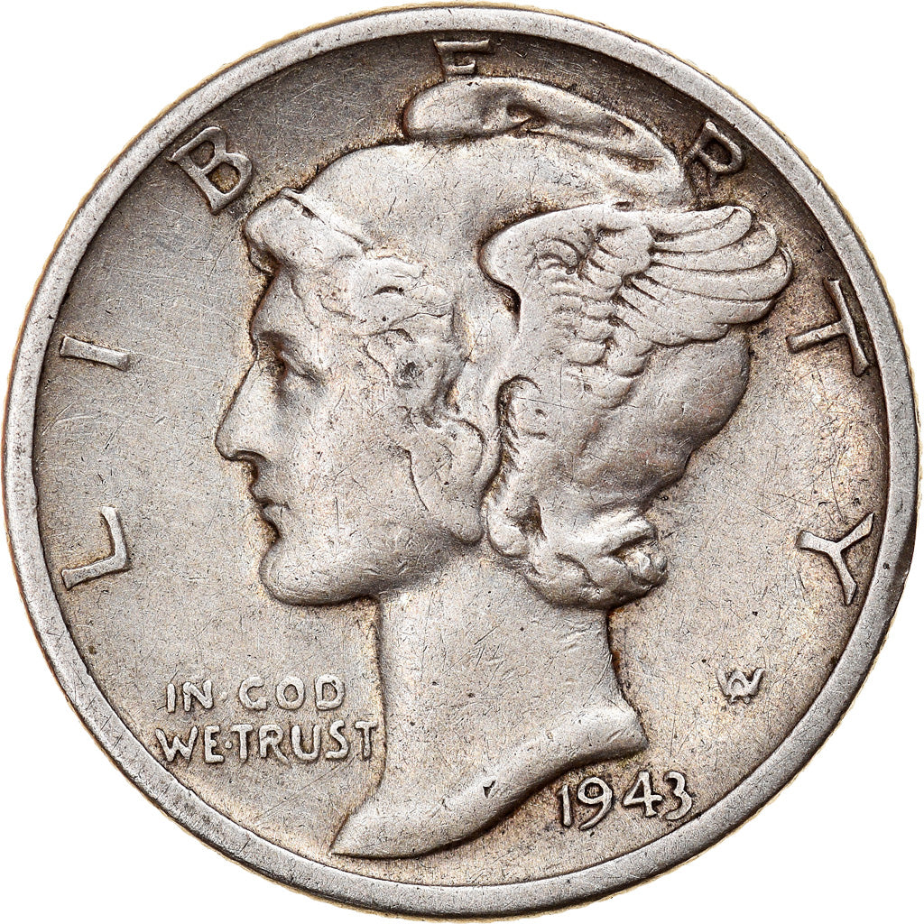 Moneta, Stati Uniti, Mercury Dime, Dime, 1943, U.S. Mint, Denver, BB+, Argento