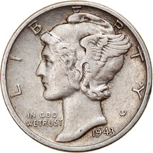 Moneta, Stati Uniti, Mercury Dime, Dime, 1943, U.S. Mint, Denver, BB+, Argento