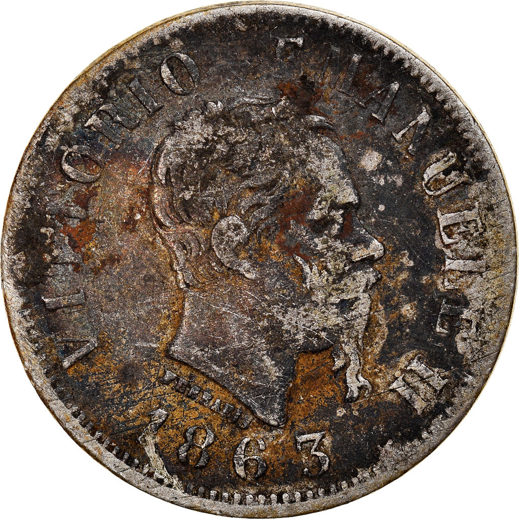 Moneta, Italia, Vittorio Emanuele II, 50 Centesimi, 1863, Naples, MB, Argento