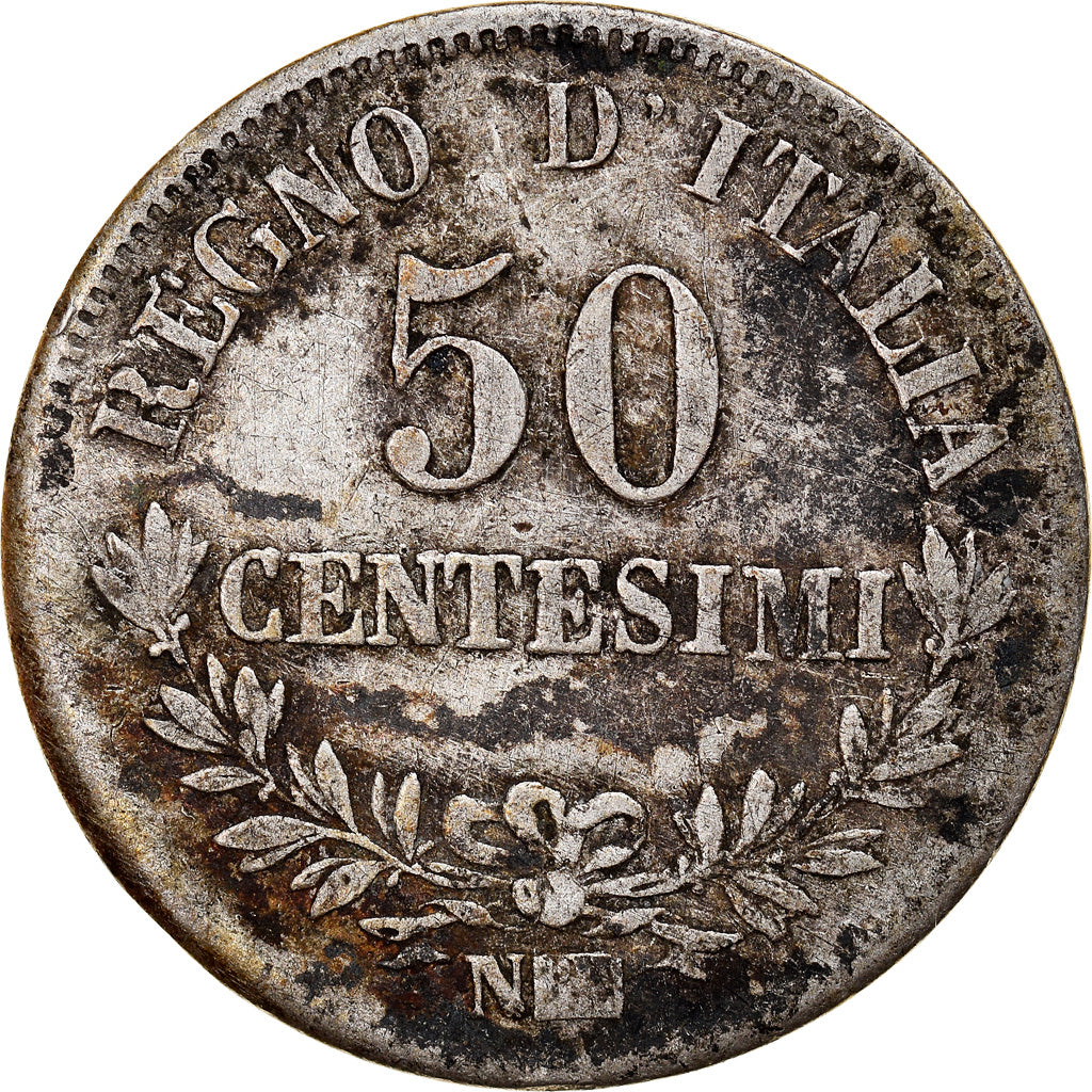 Moneta, Italia, Vittorio Emanuele II, 50 Centesimi, 1863, Naples, MB, Argento