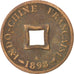 Moneda, Indochina francesa, 2 Sapeque, 1898, Paris, BC+, Bronce, KM:6