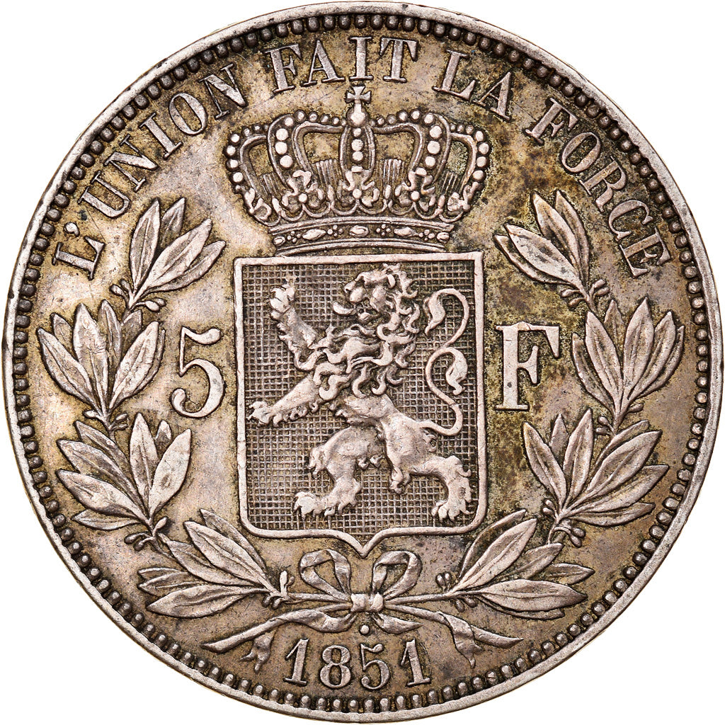 Moneta, Belgio, Leopold I, 5 Francs, 5 Frank, 1851, with point, BB, Argento