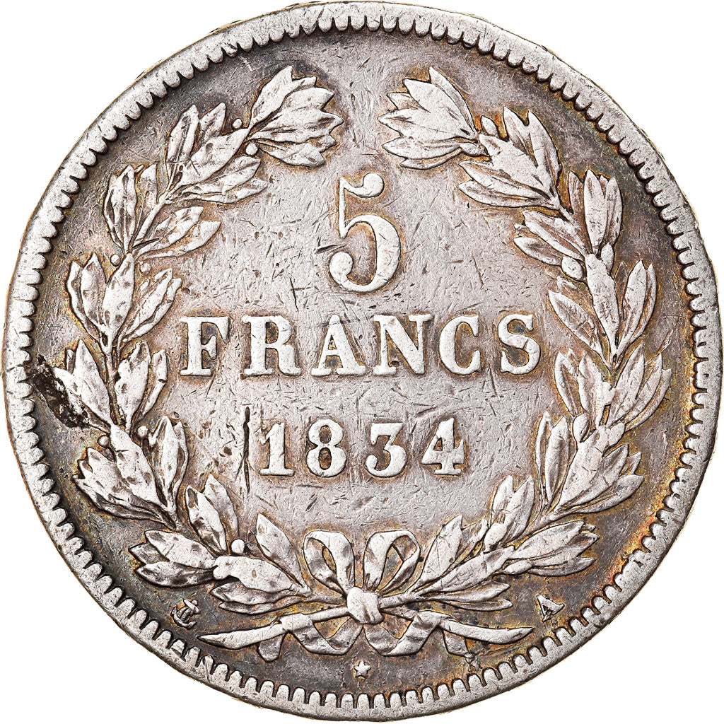Coin, France, Louis-Philippe, 5 Francs, 1834, Paris, VF(30-35), Silver