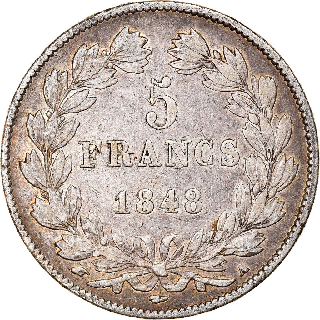 Moneta, Francia, Louis-Philippe, 5 Francs, 1848, Paris, MB+, Argento, KM:749.1