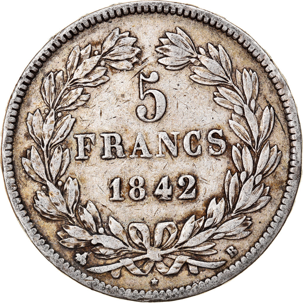 Moneta, Francia, Louis-Philippe, 5 Francs, 1842, Rouen, MB+, Argento, KM:749.2