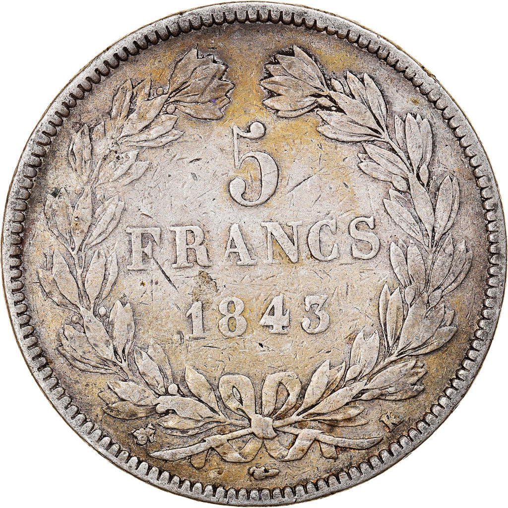 Coin, France, Louis-Philippe, 5 Francs, 1843, Bordeaux, VF(30-35), Silver