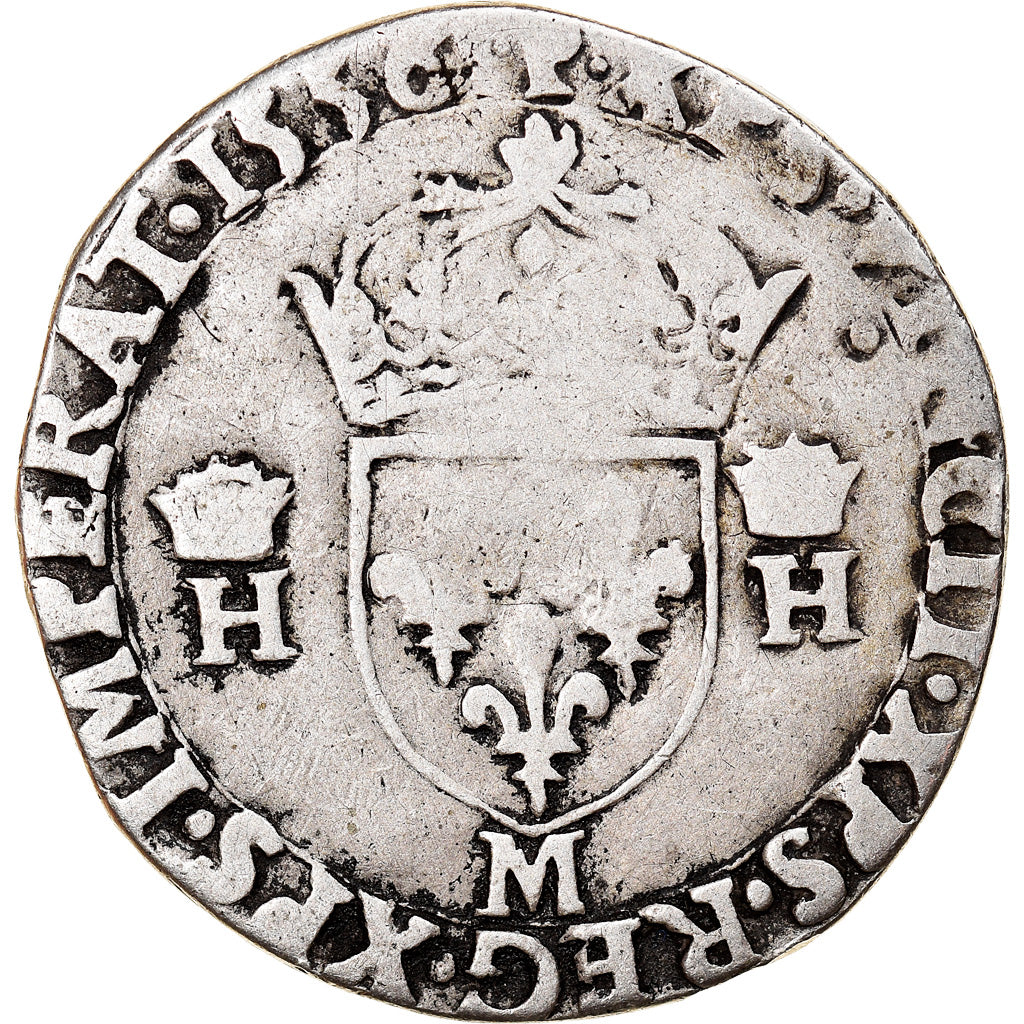 Monnaie, France, Henri II, Henri II, Teston, 1556, Toulouse, TB, Argent