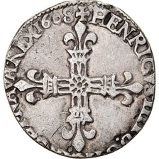 Moeda, França, Henri IV, 1/4 Ecu, 1608, Nantes, EF(40-45), Prata, Sombart:4678