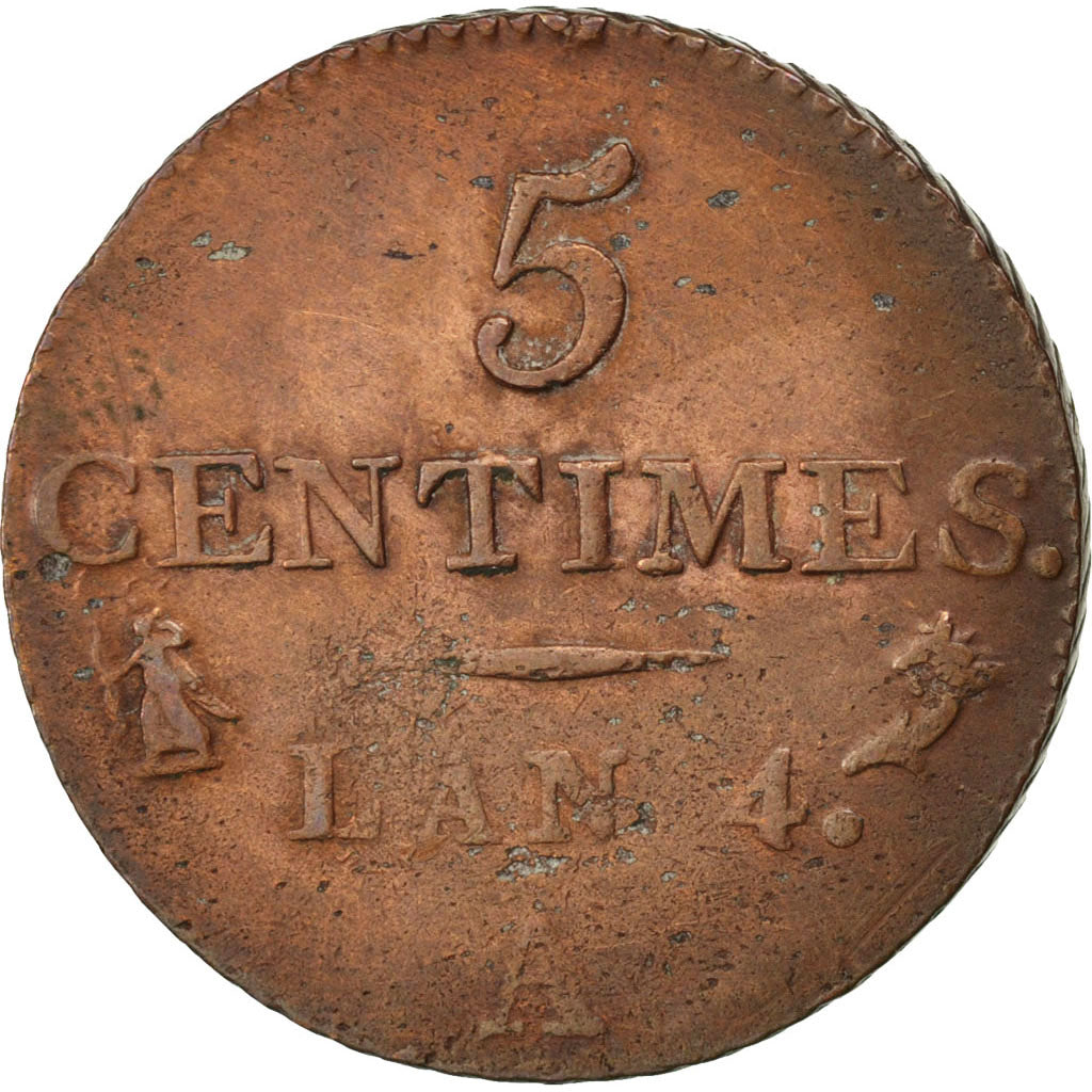 FRANCE, Dupré, 5 Centimes, 1796, Paris, KM #635.1, VF(30-35), Bronze, 23, Gadour