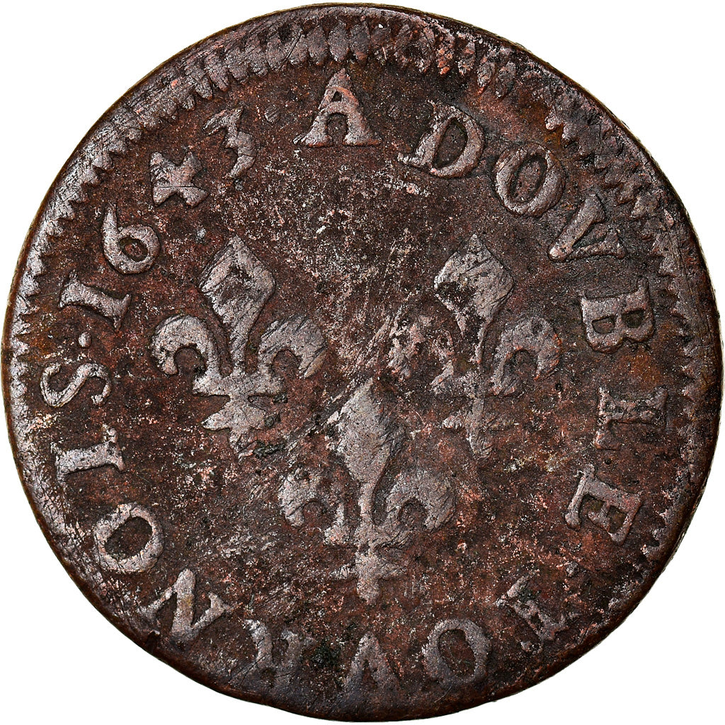 Moneta, Francia, Louis XIII, Double tournois de Warin, tête à gauche, Double