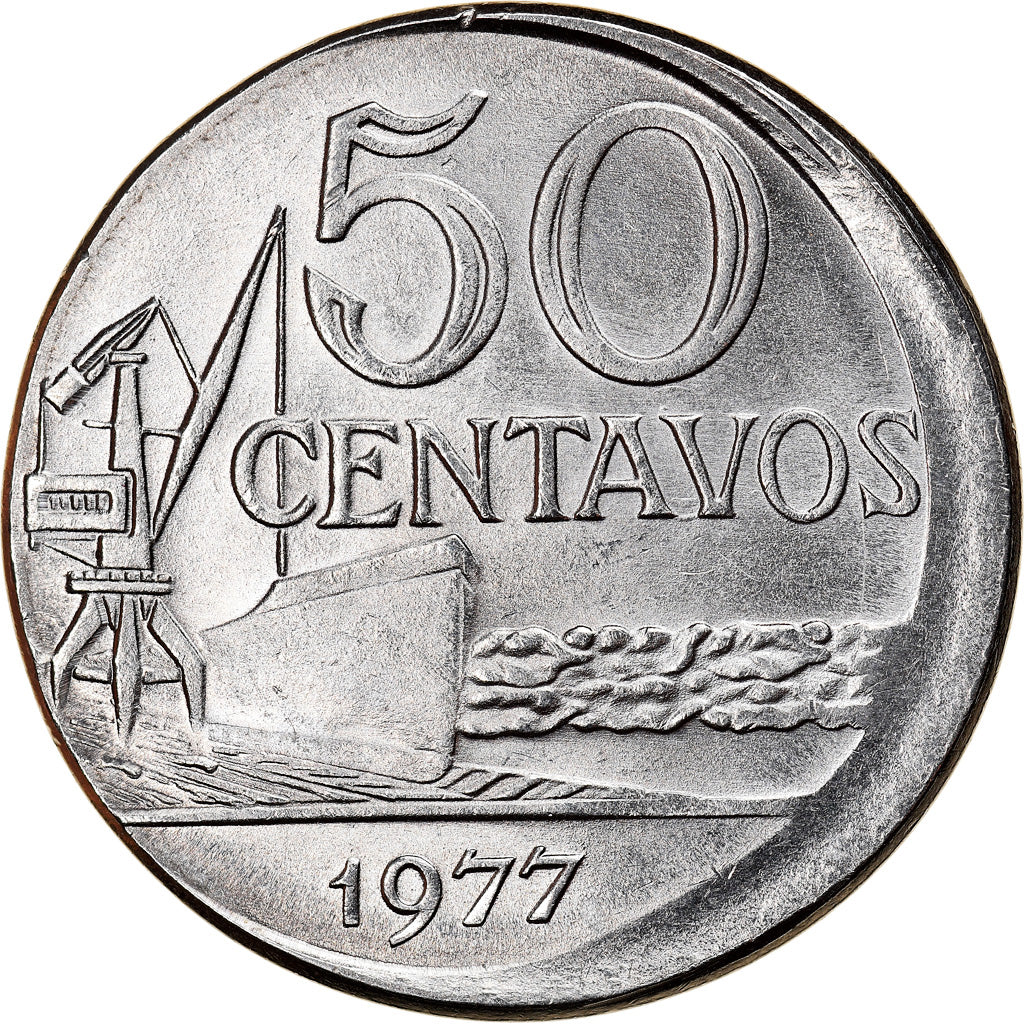 Moneta, Brasile, 50 Centavos, 1977, error off center strike, SPL-, Acciaio