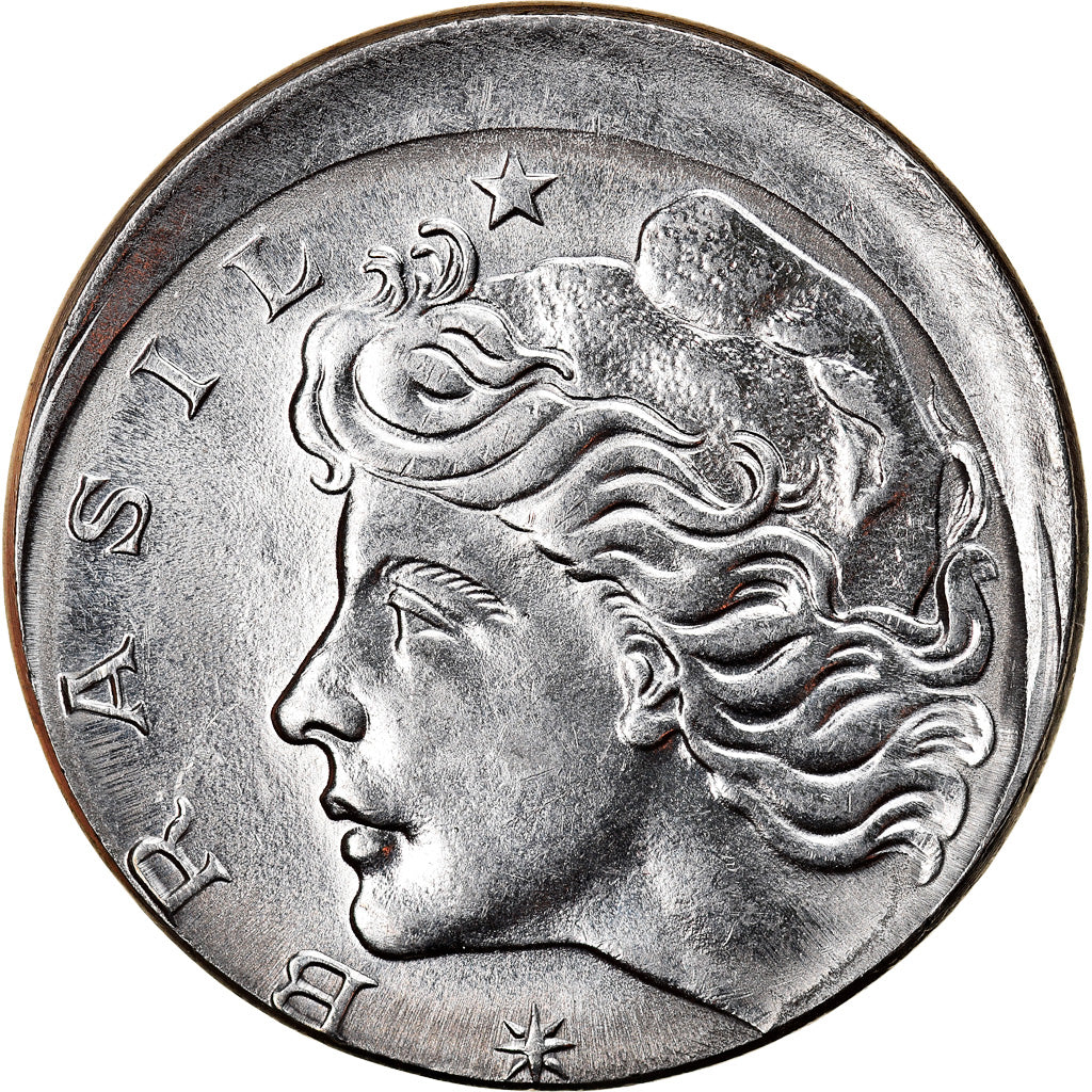 Coin, Brazil, 50 Centavos, 1977, error off center strike, AU(55-58), Stainless