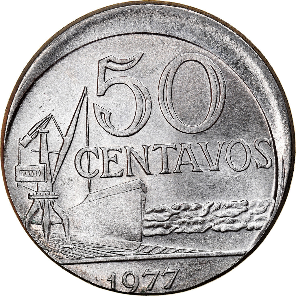 Moneda, Brasil, 50 Centavos, 1977, error off center strike, EBC, Acero