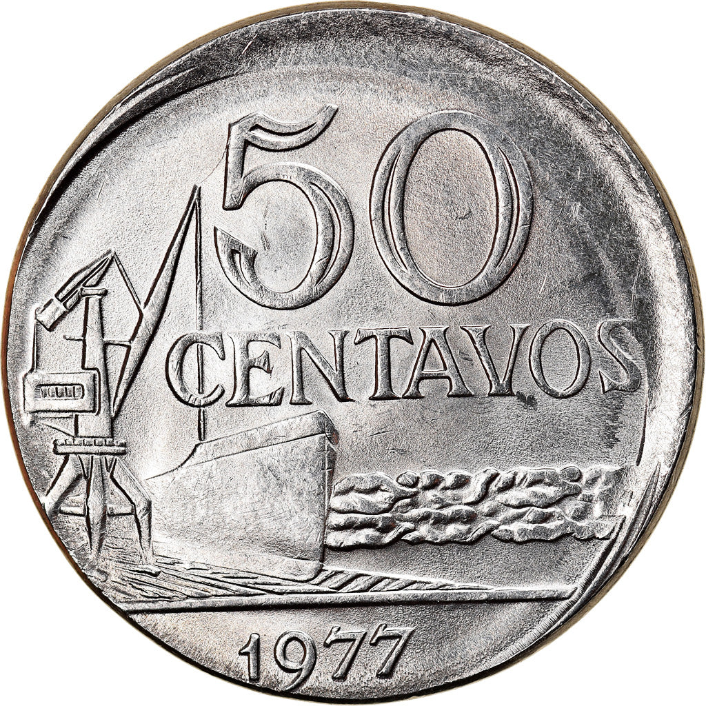 Moneta, Brasile, 50 Centavos, 1977, error off center strike, SPL-, Acciaio